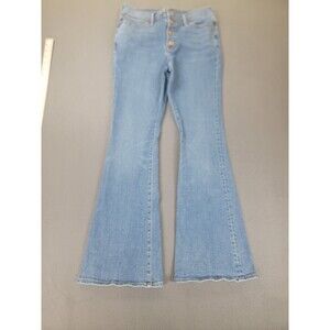 J Crew Jeans Womens 28 Blue Full Length Flare High Rise Button Fly Stretch Denim